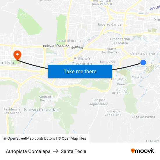 Autopista Comalapa to Santa Tecla map