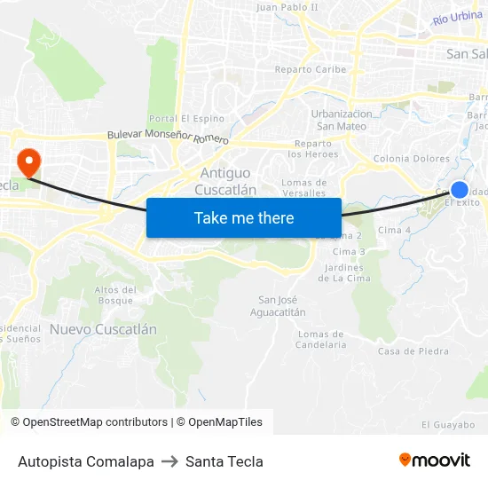 Autopista Comalapa to Santa Tecla map