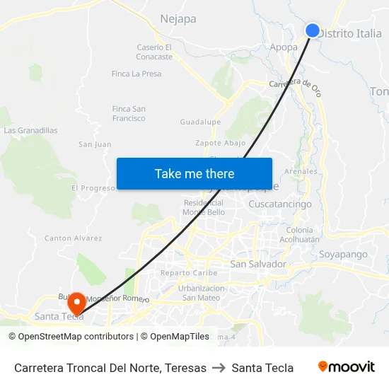 Carretera Troncal Del Norte, Teresas to Santa Tecla map