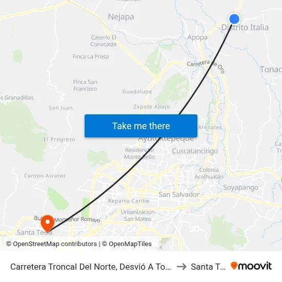 Carretera Troncal Del Norte, Desvió A Tonacatepeque to Santa Tecla map