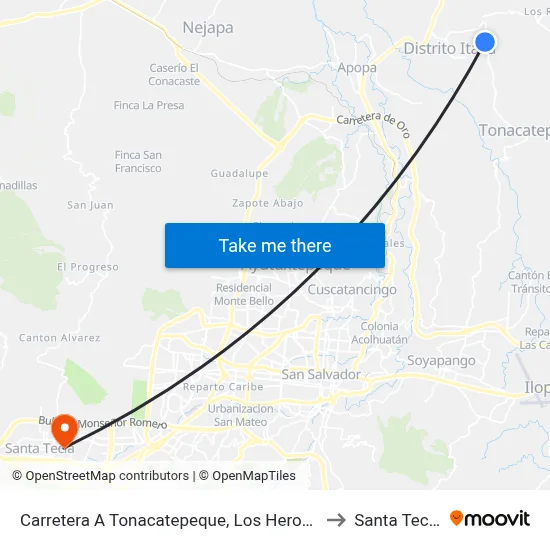 Carretera A Tonacatepeque, Los Heroes to Santa Tecla map