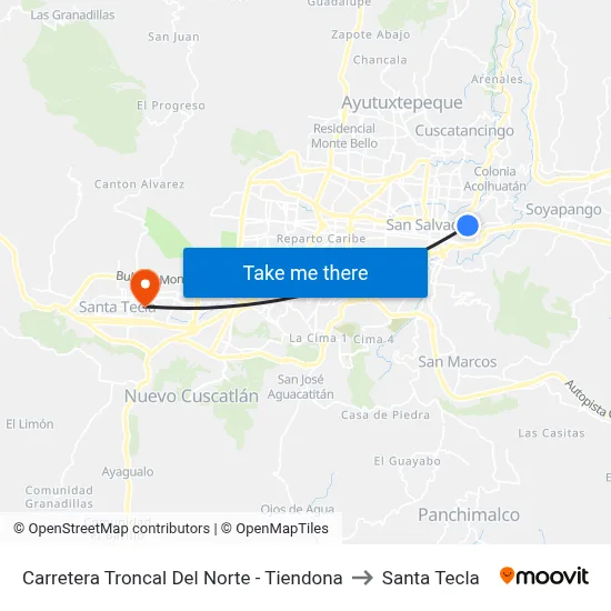 Carretera Troncal Del Norte - Tiendona to Santa Tecla map