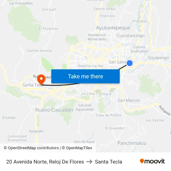20 Avenida Norte, Reloj De Flores to Santa Tecla map