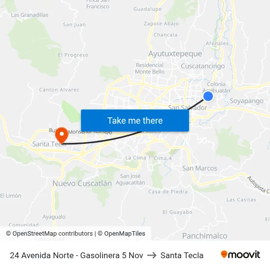 24 Avenida Norte - Gasolinera 5 Nov to Santa Tecla map