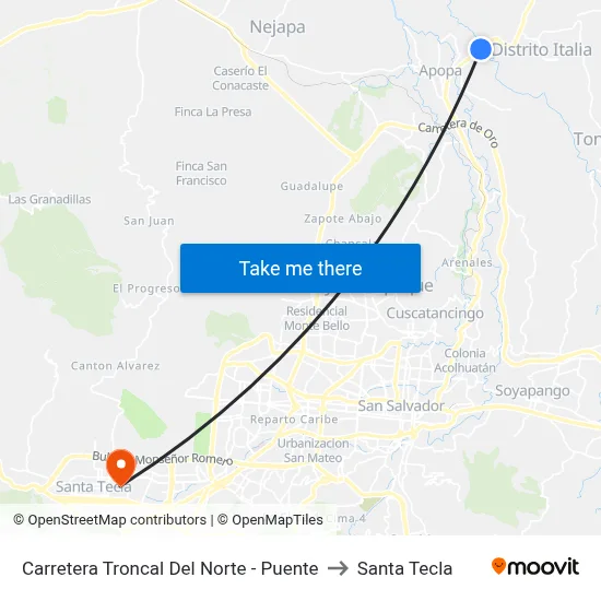 Carretera Troncal Del Norte - Puente to Santa Tecla map
