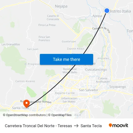 Carretera Troncal Del Norte - Teresas to Santa Tecla map