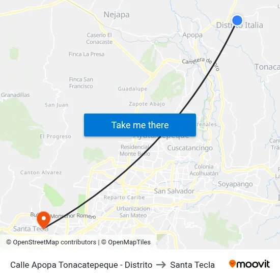 Calle Apopa Tonacatepeque - Distrito to Santa Tecla map