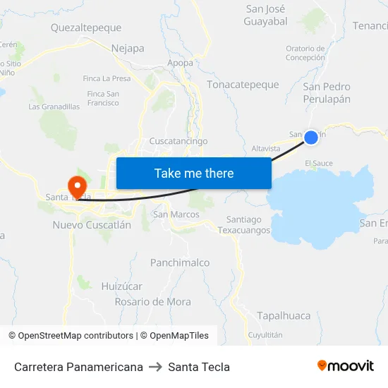 Carretera Panamericana to Santa Tecla map