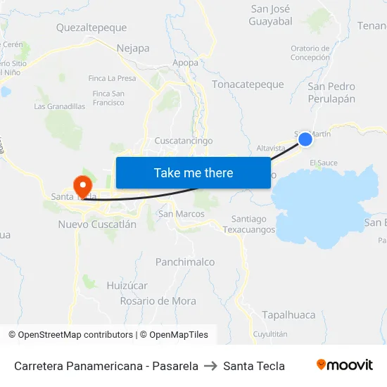 Carretera Panamericana - Pasarela to Santa Tecla map