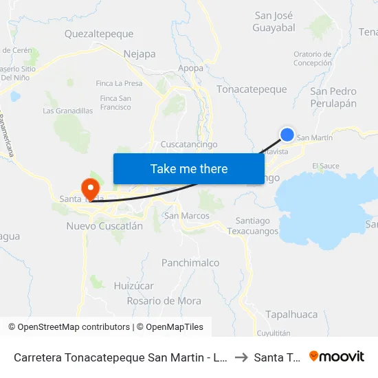 Carretera Tonacatepeque San Martin - Las Delicias to Santa Tecla map