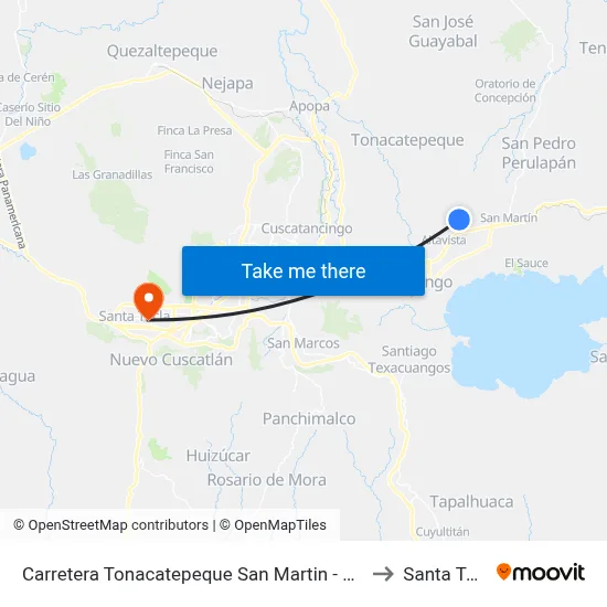 Carretera Tonacatepeque San Martin - Altavista to Santa Tecla map