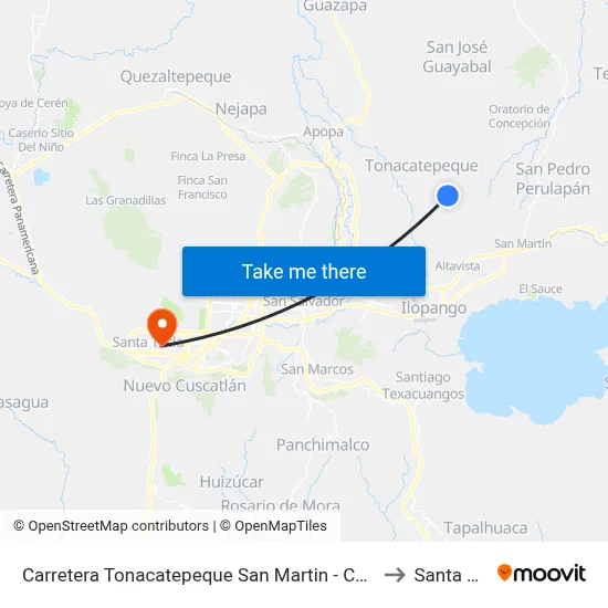 Carretera Tonacatepeque San Martin  - Canton Malacoff to Santa Tecla map