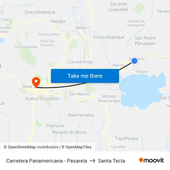 Carretera Panamericana - Pasarela to Santa Tecla map