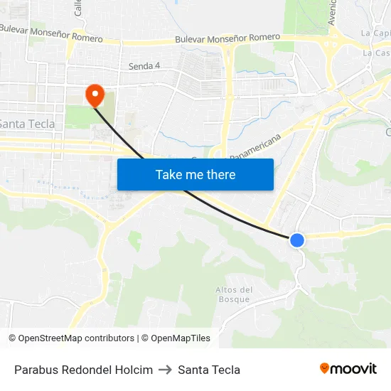 Parabus Redondel Holcim to Santa Tecla map