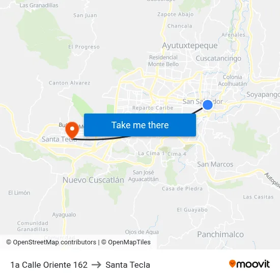 1a Calle Oriente 162 to Santa Tecla map