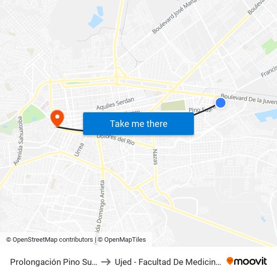 Prolongación Pino Suárez, 502a to Ujed - Facultad De Medicina Y Nutrición map