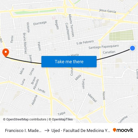 Francisco I. Madero, 508 to Ujed - Facultad De Medicina Y Nutrición map