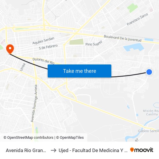 Avenida Rio Grande, 207 to Ujed - Facultad De Medicina Y Nutrición map