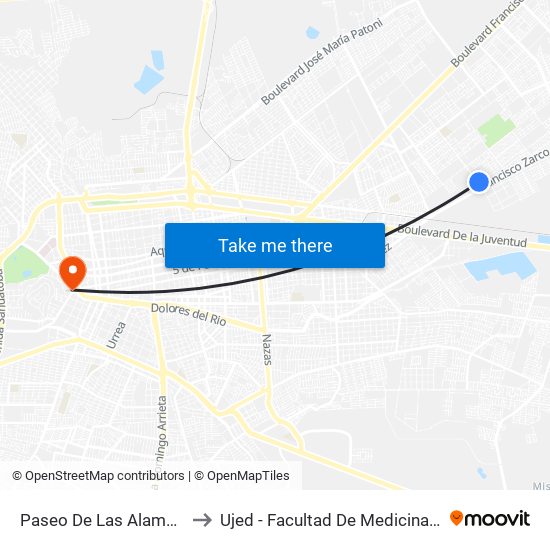 Paseo De Las Alamedas, 100 to Ujed - Facultad De Medicina Y Nutrición map