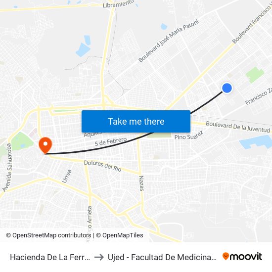 Hacienda De La Ferrería, 218 to Ujed - Facultad De Medicina Y Nutrición map