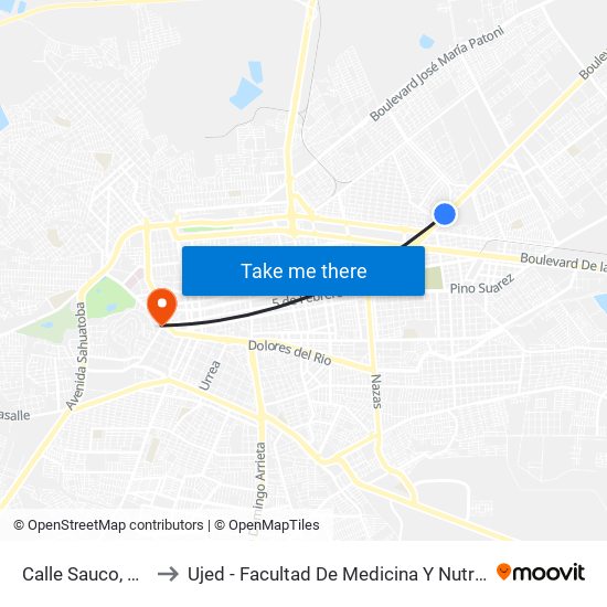 Calle Sauco, 131 to Ujed - Facultad De Medicina Y Nutrición map