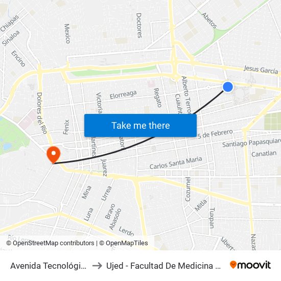 Avenida Tecnológico, 105 to Ujed - Facultad De Medicina Y Nutrición map