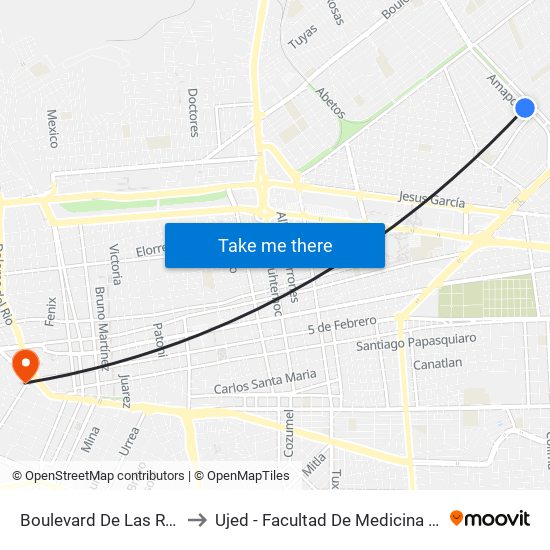 Boulevard De Las Rosas, 93 to Ujed - Facultad De Medicina Y Nutrición map