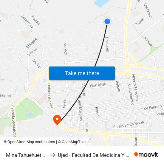 Mina Tahuehueto, 301 to Ujed - Facultad De Medicina Y Nutrición map