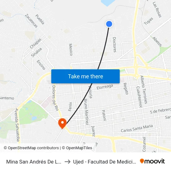 Mina San Andrés De La Sierra, 126 to Ujed - Facultad De Medicina Y Nutrición map