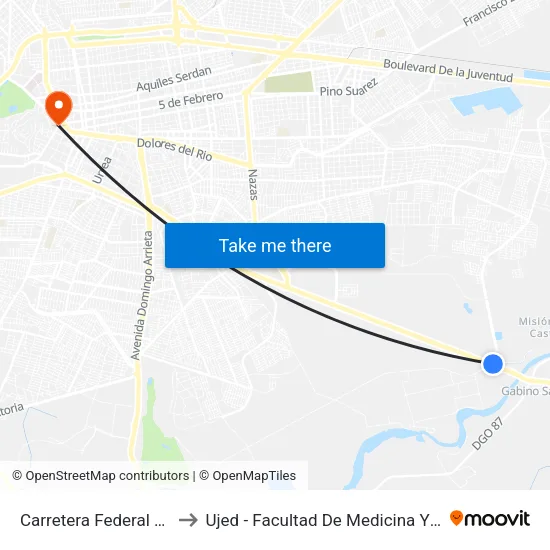 Carretera Federal 23, 107 to Ujed - Facultad De Medicina Y Nutrición map