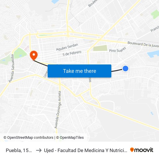 Puebla, 1502 to Ujed - Facultad De Medicina Y Nutrición map