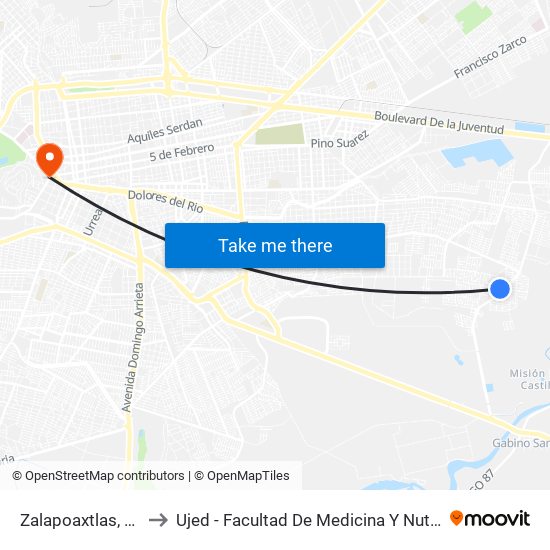 Zalapoaxtlas, 212 to Ujed - Facultad De Medicina Y Nutrición map