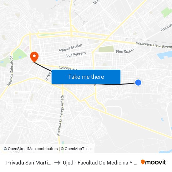 Privada San Martin, 120 to Ujed - Facultad De Medicina Y Nutrición map