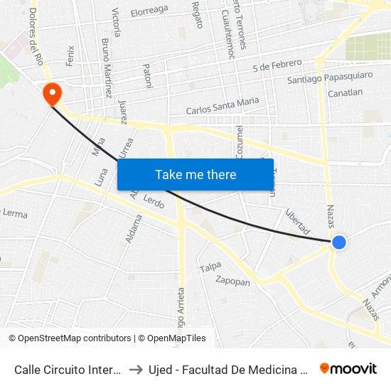 Calle Circuito Interior, 125 to Ujed - Facultad De Medicina Y Nutrición map