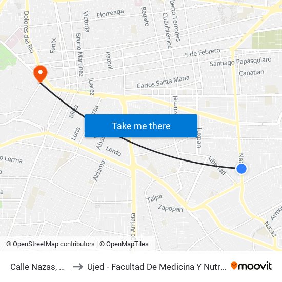Calle Nazas, 713 to Ujed - Facultad De Medicina Y Nutrición map