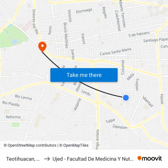 Teotihuacan, 104 to Ujed - Facultad De Medicina Y Nutrición map