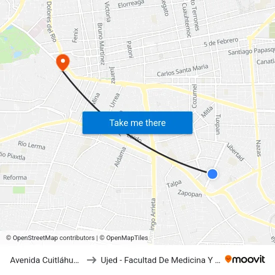 Avenida Cuitláhuac, 417 to Ujed - Facultad De Medicina Y Nutrición map