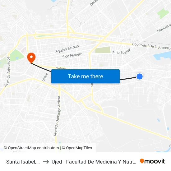 Santa Isabel, Lb to Ujed - Facultad De Medicina Y Nutrición map