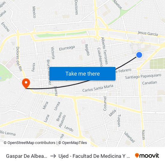 Gaspar De Albear, 202 to Ujed - Facultad De Medicina Y Nutrición map