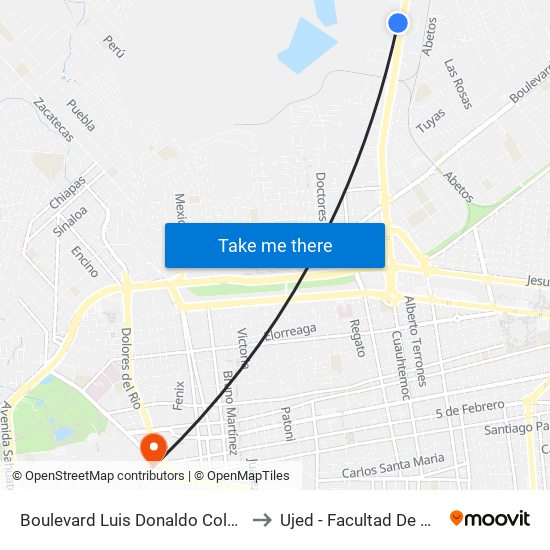 Boulevard Luis Donaldo Colosio M., Sn-S Forestal Lider to Ujed - Facultad De Medicina Y Nutrición map