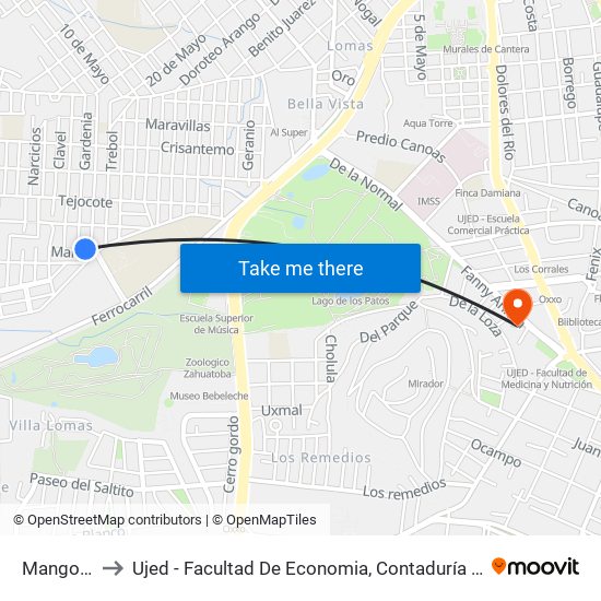 Mango, 204 to Ujed - Facultad De Economia, Contaduría Y Administración map