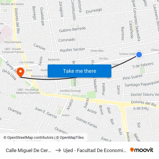 Calle Miguel De Cervantes Saavedra, 213 D to Ujed - Facultad De Economia, Contaduría Y Administración map