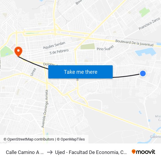 Calle Camino A La Loma, 1144 to Ujed - Facultad De Economia, Contaduría Y Administración map