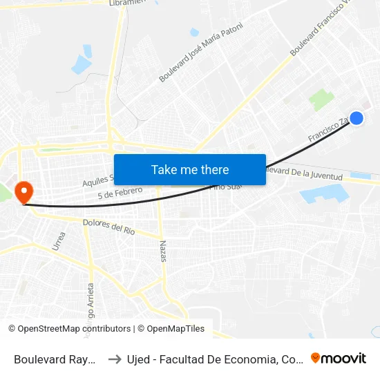 Boulevard Raymond Bell, 802 to Ujed - Facultad De Economia, Contaduría Y Administración map