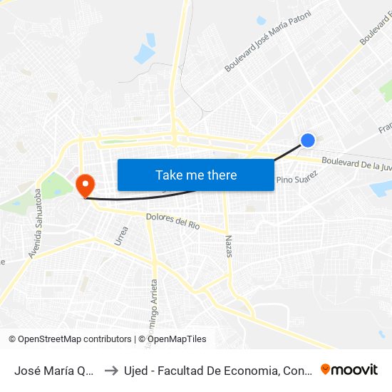 José María Quiñones, 327 to Ujed - Facultad De Economia, Contaduría Y Administración map