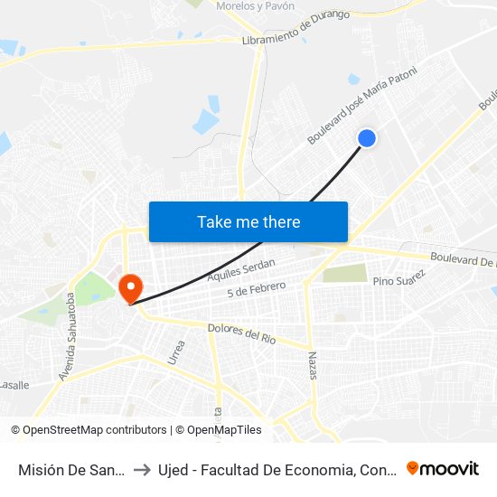 Misión De San Carlos, 103 to Ujed - Facultad De Economia, Contaduría Y Administración map