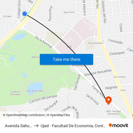 Avenida Sahuatoba, 105 to Ujed - Facultad De Economia, Contaduría Y Administración map