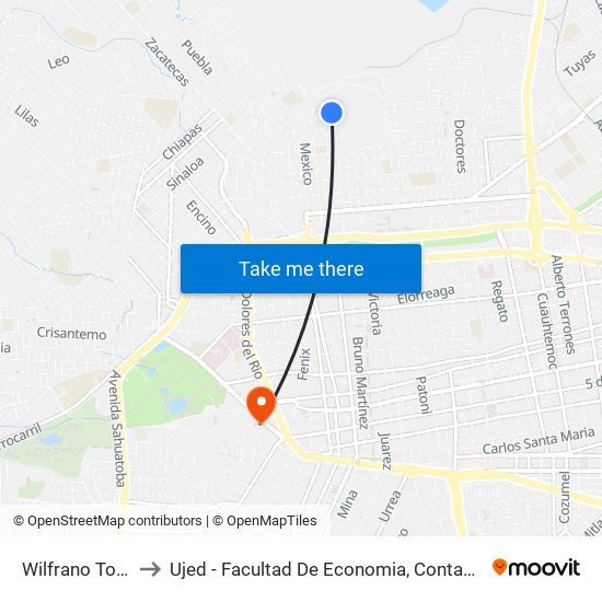 Wilfrano Torres, 537 to Ujed - Facultad De Economia, Contaduría Y Administración map