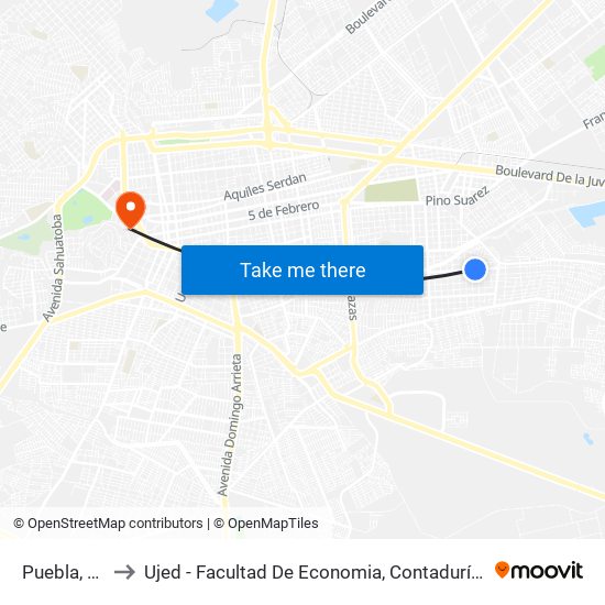 Puebla, 1308a to Ujed - Facultad De Economia, Contaduría Y Administración map