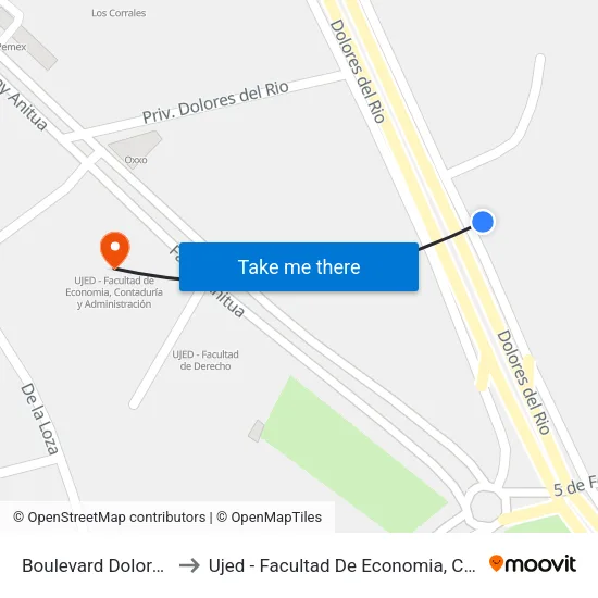 Boulevard Dolores Del Río, 341a to Ujed - Facultad De Economia, Contaduría Y Administración map
